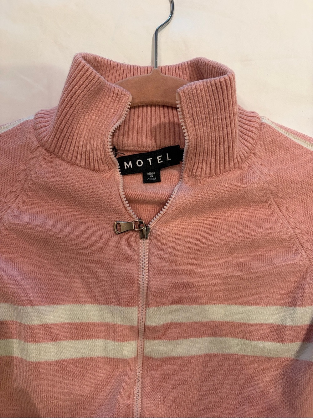 Motel Rocks Dusty Pink Zip-Up Stripe Knit Bomber